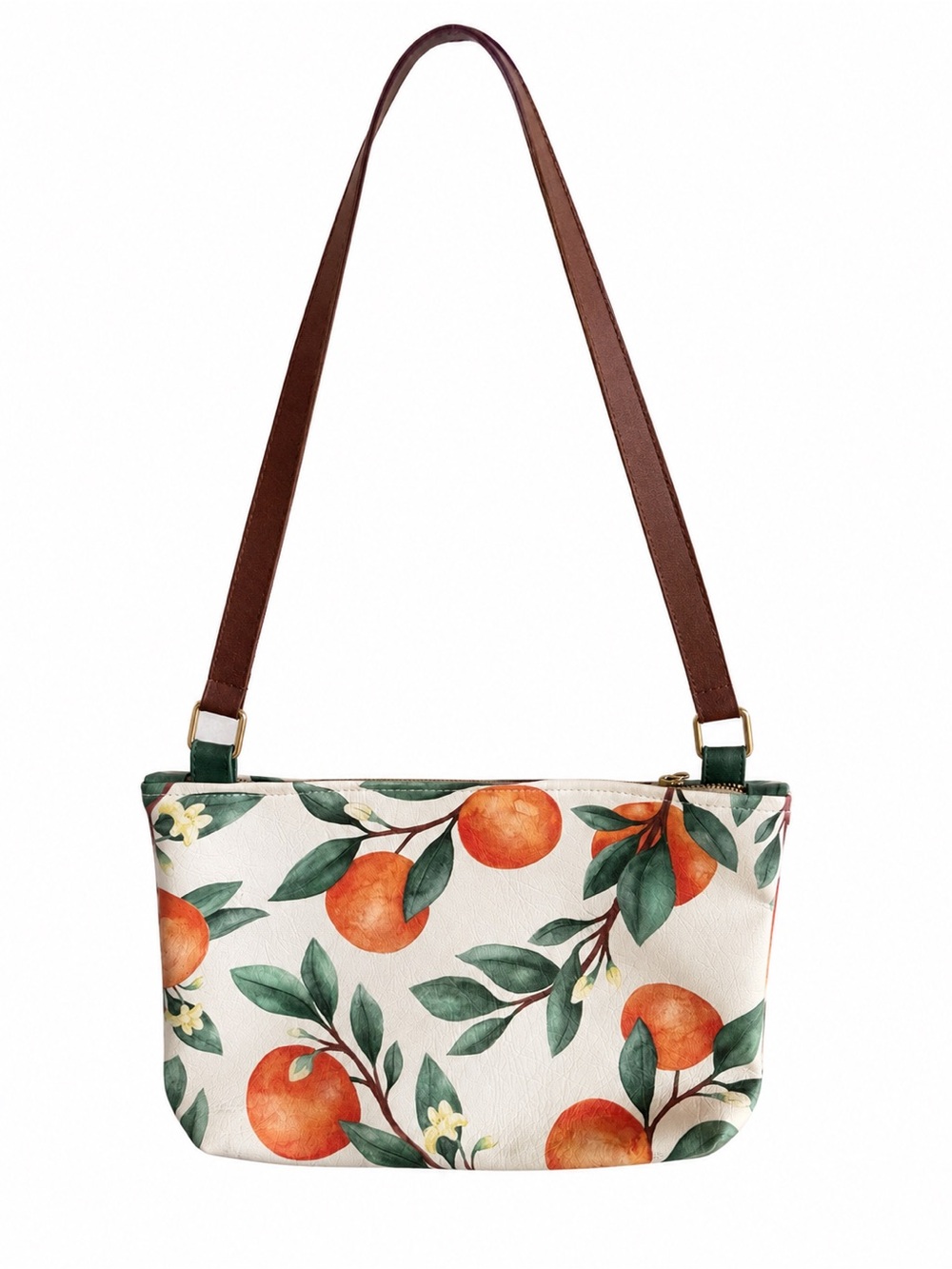 Watercolor Orange Citrus Faux Leather Crossbody Bag Purse
